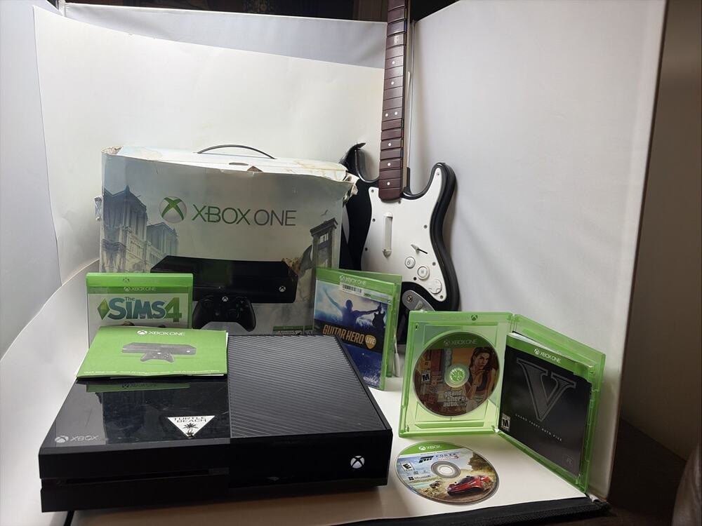 Microsoft Xbox One Black 500 GB Console, Controller, Fender Guitar & 4 Games